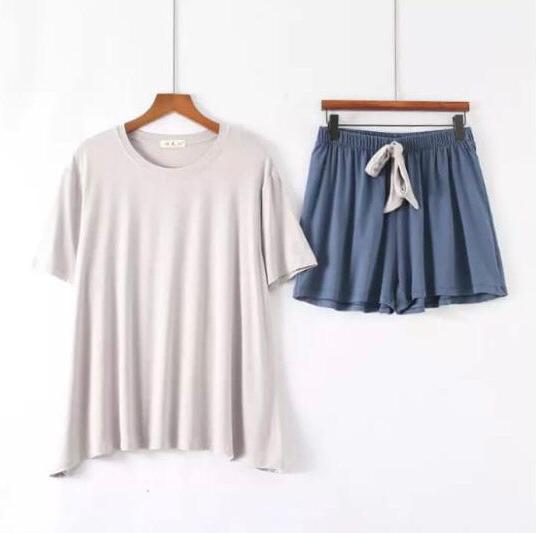 Half Sleeve & Short Apring Soft Cotton Women Intimate Sleepwear (Grey With Blue)