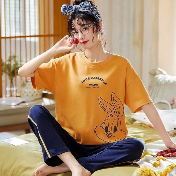 Printed Cute Ladies Sleep Wear Night Dress with Shirt and Trouser