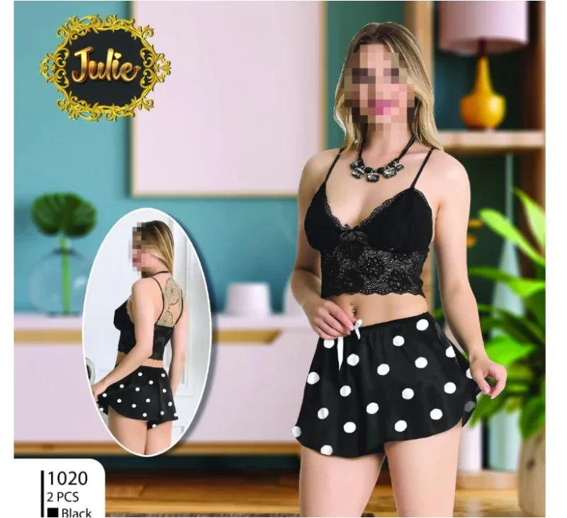 Ladies Floral Lace Design Non-Padded Bra with Polka Dot Design Shorts