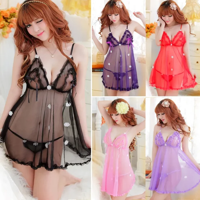 Sexy Women's Lingerie Nightwear Dress with G string Various Color Options