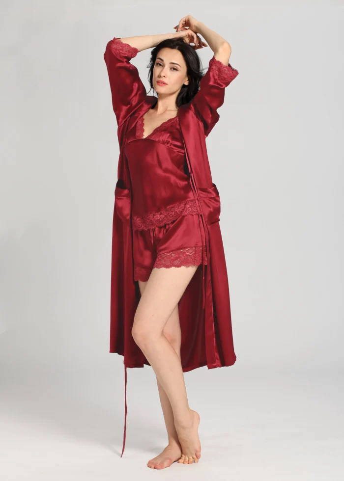 Luxurious Maroon Silk Camisole and Gown Set by nightydress.pk