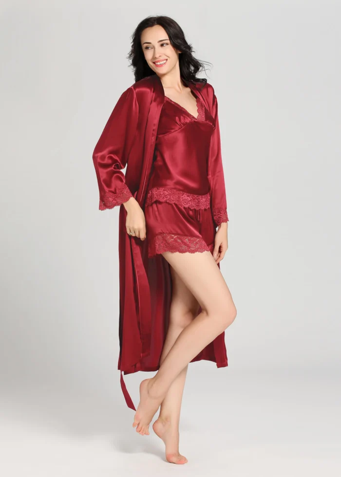 Luxurious Maroon Silk Camisole and Gown Set by nightydress.pk