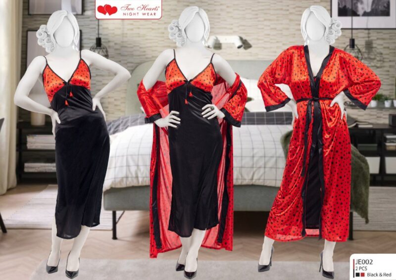 2-Piece Wedding Nightwear and Sleepwear Lingerie Sets-Black&Red by nightydress,pk