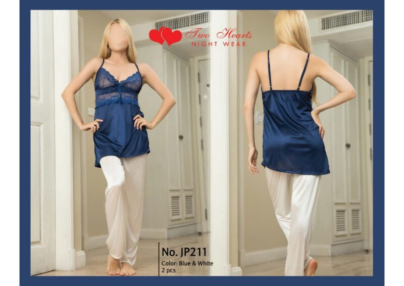 2-Pcs Women's Pajama Set Cami Shirt and Trousers By nightydress.pk
