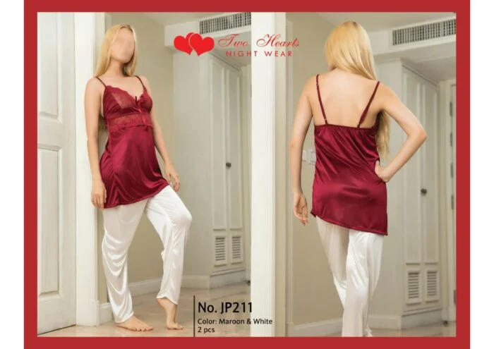 2-Pcs luxurious Maroon Long Nighty Dress by nightydress.pk