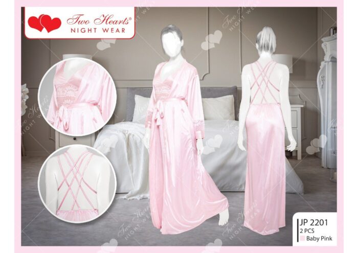 2 Pcs Silk Robe Gown Long Nighty Dress Set For Bridal by nightydress.pk