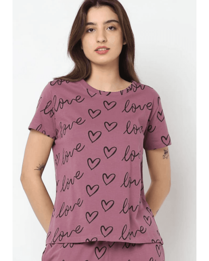 Heart's Printed Regular Fit Pajama Sets by nightydress.pk