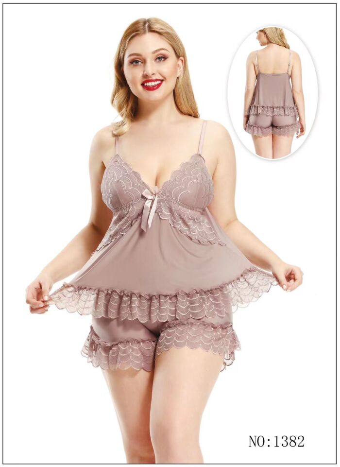 2 Pcs Nighty Net Body With Short Sleepwear For Women #1382 by nightydress.pk