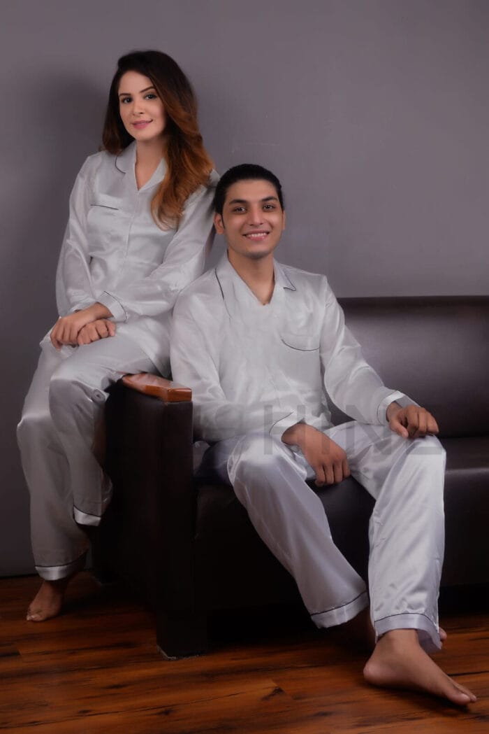 white Satin Night Dress for Couple by nightydress.pk